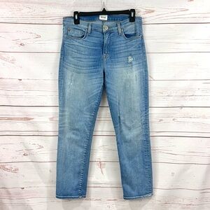 Hudson Zooey Mid High Rise Light Wash Faded Distressed Crop Straight Jeans 29